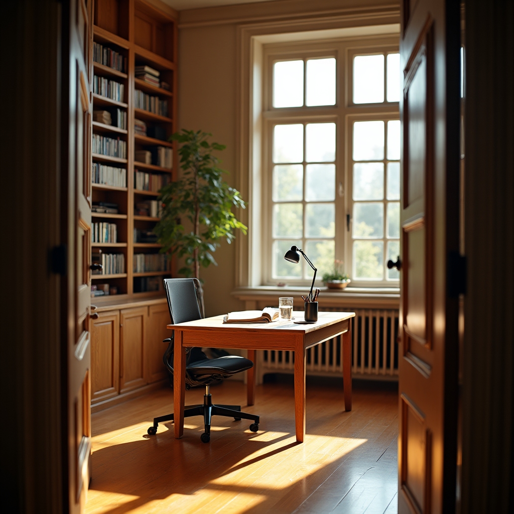 Well-organized workspace with natural lighting and ergonomic setup demonstrating optimal energy environment